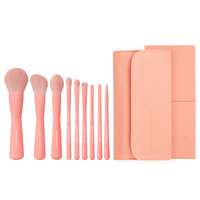 Fournisseur de dropshipping HMU avec logo personnalisé, HAUTE QUALITÉ, FAIBLE MOQ, pinceau de maquillage doux, vegan, de voyage, mignon, rose vif, marque privée, avec sac