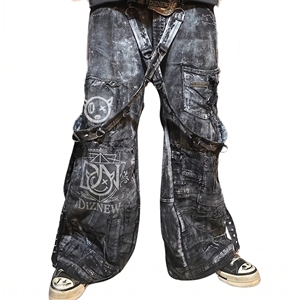 Pantalones Vaqueros Rectos con Tirantes para Hombre, Estilo Urbano, Paneles <span class=keywords><strong>de</strong></span> Mezclilla, 100% Poliéster, Pantalones con Tirantes Industriales, Marca DiZNEW - Product Image 3
