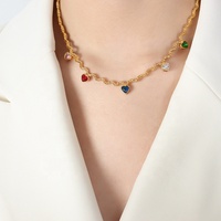 Collier ras du cou Dopamine pour femme en acier inoxydable plaqué or avec zircon coloré en forme de cœur et chaîne torsadée