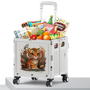 12 tigre du zodiaque chinois chariot de marché pliant gain de place chariot à 4 roues chariots pliables en plastique blanc gris avec roues - Product Image 1