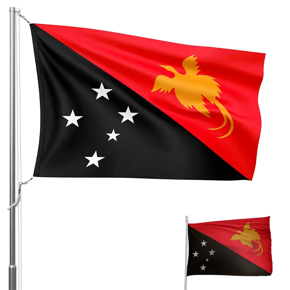Flagnshow de gama alta impreso 3x5 pies Papúa Nueva Guinea nacional volando Bandera de Papúa Nueva Guinea 100% poliéster 90x150cm