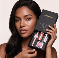 Coffret Cadeau Maquillage 4-en-1 Marque Blanche avec Capuchon Cœur, Gloss à Lèvres, Crayon à Lèvres, Kit Blush Coquillage, Longue Tenue, Logo Personnalisé