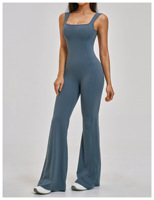 Combinaison de yoga extensible pour femme, coupe haute, col en U, pantalon évasé, pour la gym, la course, la danse, l'entraînement, tenue de sport avec effet froncé aux fesses