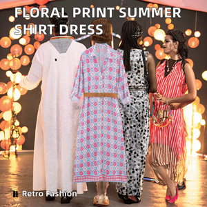 Abito estivo Vintage con stampa floreale da donna con <span class=keywords><strong>colletto</strong></span> a girocollo a maniche lunghe con cintura naturale di <span class=keywords><strong>Maxi</strong></span> lunghezza alla moda <span class=keywords><strong>camicia</strong></span> Casual - Product Image 2