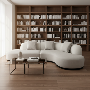 Sofá Seccional Moderno de Tres Plazas, Tapizado en <span class=keywords><strong>Tela</strong></span> <span class=keywords><strong>Gris</strong></span> Claro, Diseño Modular, con Cojines Negros sin Brazos - Product Image 3
