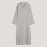 Robe Abaya Musulmane Personnalisée en Lin Premium, Longue, Respirante, Col en V, Couleur Unie, Modeste