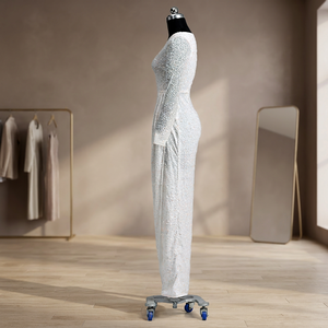 Robe de bal élégante à col en V, ornée de sequins et de perles, avec fente haute, longueur ras du sol, taille naturelle, pour soirée - Product Image 3