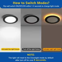 Plafonnier LED encastré noir 4 et 6 pouces, 5 températures de couleur réglables, intensité variable, avec veilleuse et boîte de jonction incluse