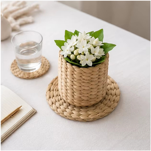 Handmade Woven Flower Design Coaster Round Bamboo Wood <b>Table</b> <b>Mat</b> Eco Friendly Drink Cup Pad for Kitchen Coffee <b>Table</b> Decor - Product Image 2