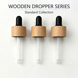Bouchon compte-gouttes en verre avec pipette en bois WeWood Vietnam, en caoutchouc noir, col en bois naturel, pour bouteille d'huile essentielle, capuchon de flacon de sérum liquide - Product Image 1