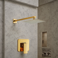 Ensemble de douche encastré en laiton doré de style américain CUPC, avec pommeau de douche carré à fonction unique et robinet de douche