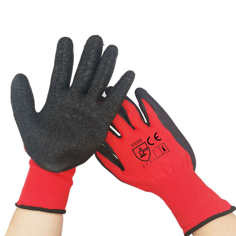Custom Printed Anti-Slip Nylon Dipped 13G Latex Crinkle Coated Polyester Construction Gloves XL Palm Coated Safety Work Building