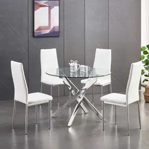 Living Room Round Glass dinning table set Living Room Steel Frame Small Round Glass Coffee Table Set