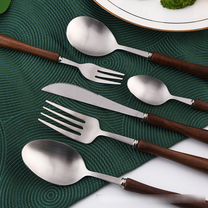 New phong cách Bắc Âu thép đồ dùng bữa ăn tối 6 cái tếch thiết lập dao kéo với gỗ xử lý cho nhà hàng - Product Image 4