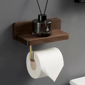 Portarrollos de papel higiénico de madera con marco de hierro, montado en la pared, para almacenamiento en el baño. - Product Image 4