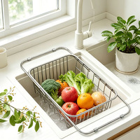 Égouttoir télescopique multifonctionnel léger en acier inoxydable 304 pour le lavage des légumes