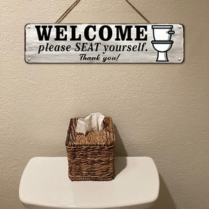 2pcs Vintage Wood Texture Funny Bathroom Long Metal Sign Toilet Graphic Welcome Quote Wall Decor - Product Image 3