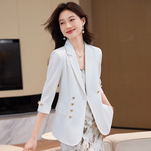 Women's Blazer Black Solid Color Polyester Three-Quarter Sleeve Anti-Wrinkle Casual Style - Product Image 3
