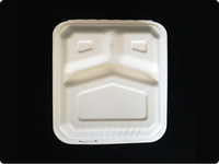 Boîtes à emporter en pulpe de bagasse de canne à sucre pour restauration rapide, emballage jetable pour riz et burgers, boîte dégradable à trois compartiments