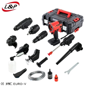 Ensemble d'outils professionnels sans fil L&P pour bricolage domestique avec perceuse à percussion, clé à chocs, marteau, meuleuse, tronçonneuse, souffleur, pistolet de lavage et mallette de transport rigide - Product Image 1