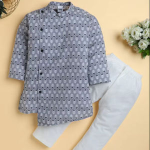 Conjunto de kurta y pijama estampado para niños, ropa étnica elegante para niños, atuendo tradicional cómodo para ocasiones festivas y uso casual. - Product Image 1