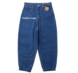 بنطال جينز فضفاض بعلامة تجارية مخصصة للرجال بنطلون جينز فضفاض مطرز بمقاس واسع