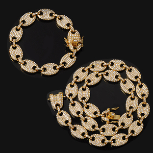 Cadena y pulsera con diamantes de imitación estilo HIP HOP para mujer, collar ostentoso de aleación con diamantes de imitación de cerdo y nariz - Product Image 3