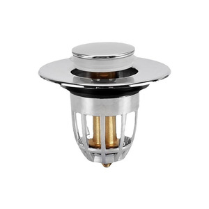 Universal Rebound Drain <b>Plug</b> Filter Basin Chrome Filter with Hair Catcher <b>Bathroom</b> Drain Stopper Easy Push Type - Product Image 1