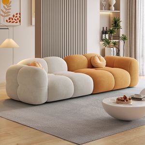 Set Divano Puff In Stile Moderno Crema Di Grande Successo Per <span class=keywords><strong>Soggiorno</strong></span> Colore Tinta Unita Velluto Modulare Reclinabile Pigro - Product Image 1
