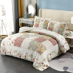 Ensemble de couvre-<span class=keywords><strong>lit</strong></span> matelassé rayé respirant anti-boulochage trois pièces pour <span class=keywords><strong>lit</strong></span> double en pur coton, usage hôtelier et domestique, style européen-américain - Product Image 1