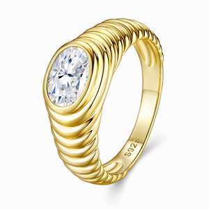 Anillo de Boda de Lujo Vintage en Plata S925 Chapado en Oro Amarillo con Moissanita VVS Corte Marquesa, Solitario de Dos Puntas, Certificado GRA, Unisex - Product Image 1