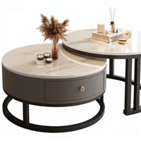 Petite table basse ronde moderne ensemble table à thé gigogne en pierre avec poutre de roche meubles de salon à dessus rond