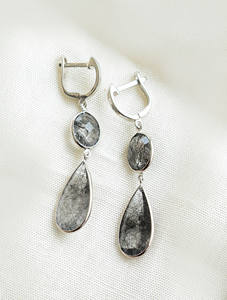 Mejor Oferta 2026 Pendientes Colgantes de Cuarzo Rutilado Negro Vena de Medianoche con Plata 925, Estilo Moderno - Product Image 3