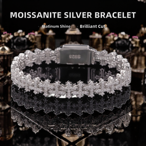 <b>Silver</b> Platinum Plated Moissanite <b>Charm</b> <b>Bracelet</b> Trendy Sparkling Jewelry for Women and Men - Product Image 2