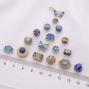 Nuevas Cuentas de Latón Cloisonné <span class=keywords><strong>F1</strong></span> en Oferta, Estilo Chino, Loto y Mariposa, Esmalte, Fornituras de Joyería para Fabricación de Joyas DIY, Venta al por Mayor - Product Image 2