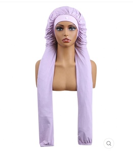 Bonnet de nuit long en tissu samouraï pour dormir, réglable, bonnet de nuit long en tissu soyeux pour femmes, tresses, cheveux bouclés avec logo personnalisé - Product Image 1