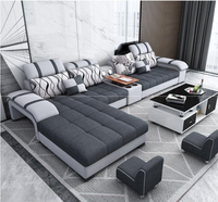 Canapé-lit modulable multifonctionnel en tissu doux pour salon, avec plateau intégré pour ordinateur portable, en peluche épaisse et chaude