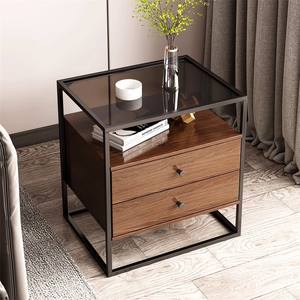 Table de chevet en verre minimaliste moderne, unité de rangement créative, chevets, armoire de rangement, meubles de chambre à coucher en fer forgé pour - Product Image 5