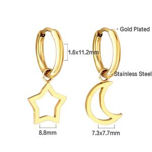 Venta al por Mayor de Joyería de Acero Inoxidable Chapada en Oro de 18K, Aretes de Aro con Forma de Corazón, Estrella y Luna, Antideslustre, para Mujer - Product Image 3