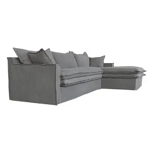 Modern avrupa tarzı lüks derin beyaz gri kumaş ben şekil kanepe oturma odası ev mobilya için 7-Seater büyük Set