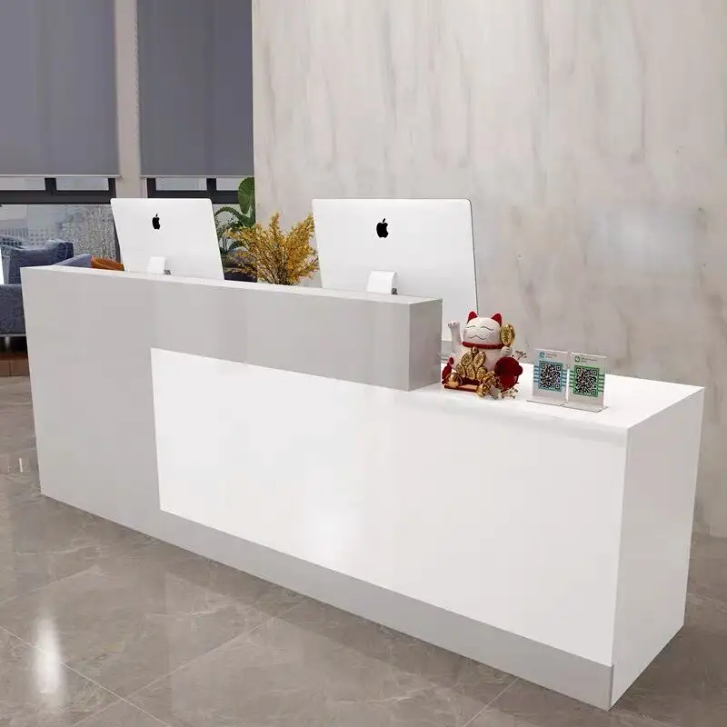 2022 г., администратор приема, офисный стол белого цвета для салона красоты, Г-образный мраморный офисный стол