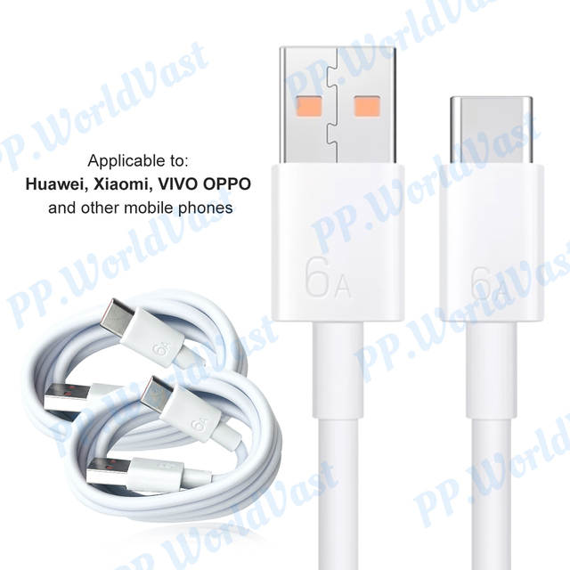 Wholesale Genuine 1M USB Fast Charging Cable 6A USB-A to Type-C Super Fast Charger Data Cable for Huawei Phones Metal Material