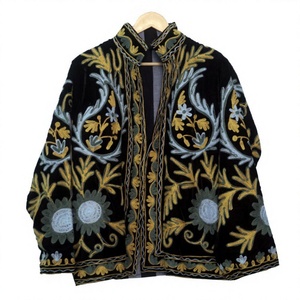 Hand Embroidered Woven Cotton Women's <b>Quilted</b> Jacket Floral Pattern O-Neck Full Sleeve Winter Elegant Style - Product Image 1