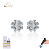 Boucles d'oreilles tendance en argent sterling 925 plaqué rhodium, 0,96 CTW, en forme de cœur, trèfle à quatre feuilles, pavé de moissanite