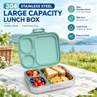 Boîte à lunch isotherme multifonctionnelle sans BPA en acier inoxydable à 3 compartiments, résistante aux fuites, compatible micro-ondes et lave-vaisselle