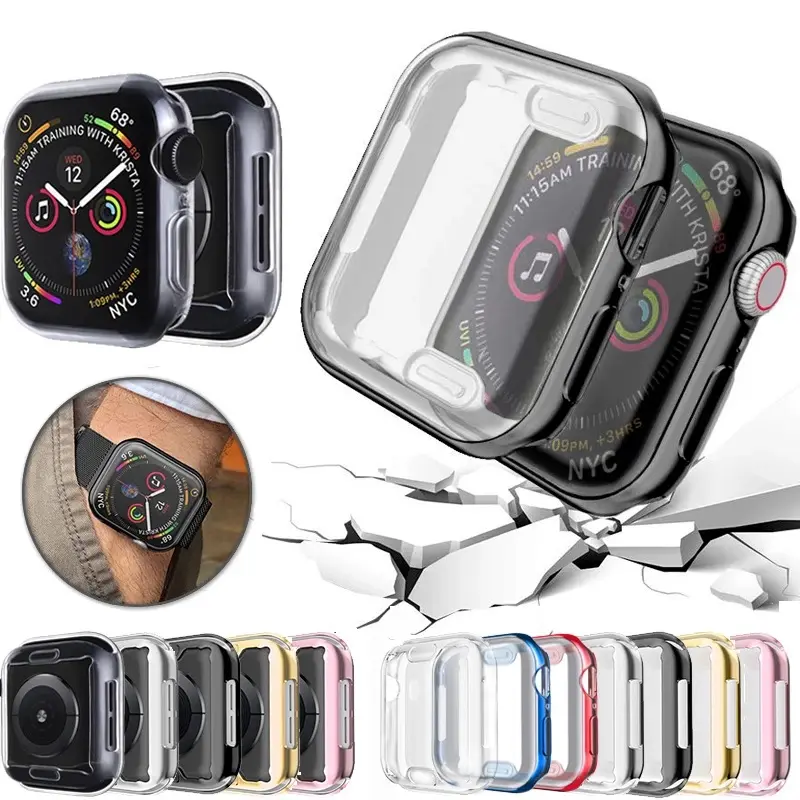 360 ince saat kapağı için Apple Watch 42mm 38mm 40mm 44mm yumuşak temizle TPU ekran koruyucu için iWatch serisi 6 5 4 3 SE