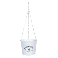 Pot de fleurs suspendu en métal galvanisé blanc, seau à plantes suspendu en fer avec chaîne métallique, panier suspendu pour la décoration de patio et de balcon
