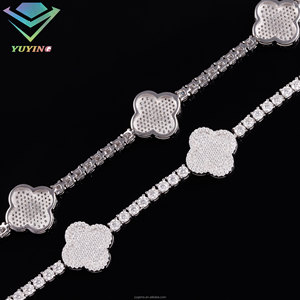VVS moissanite GRA certificate 925 silver 18K gold plated round brilliant cut iced out clover tennis chain hiphop <b>bracelet</b> - Product Image 3
