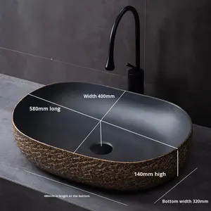 Lavabo ovale en céramique pour comptoir, artistique et créatif, style vintage, pour extérieur, salle de bain, hôtel, balcon, usage domestique - Product Image 6