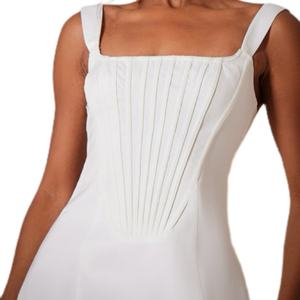 เดรสสั้นรัดรูปคอสแควร์ผ้าทอสีดำผูกโบว์ด้านหลังแต่งลูกไม้พร้อมโลโก้สั่งทำพิเศษสำหรับฤดูร้อน - Product Image 4